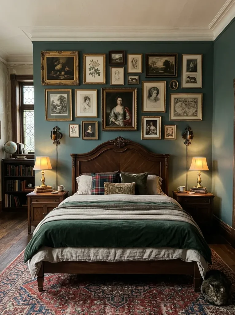 Curate an Antique Dark Academia Gallery Wall Above the Headboard