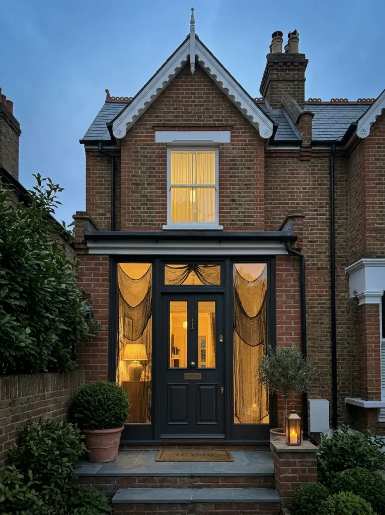 Drape Sheer Black Gauze Webbing Over Sidelight Windows