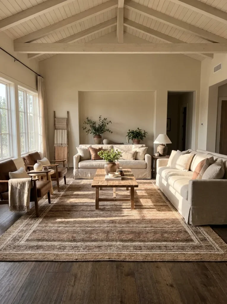 Anchor Open Living Spaces with Textured Earth-Tone Area Rugs