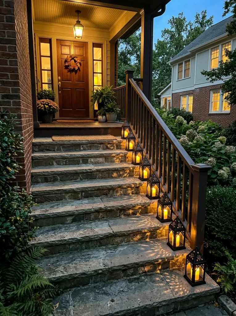 Line the Steps with Pierced Metal Star Lanterns and LED Pillar Candles