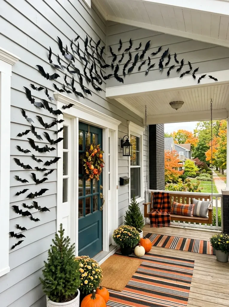 Swarm 3D Weatherproof Bats Across Siding and Transom Glass
