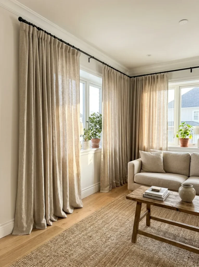 Hang Full-Length Thermal Linen Curtains from Ceiling to Floor