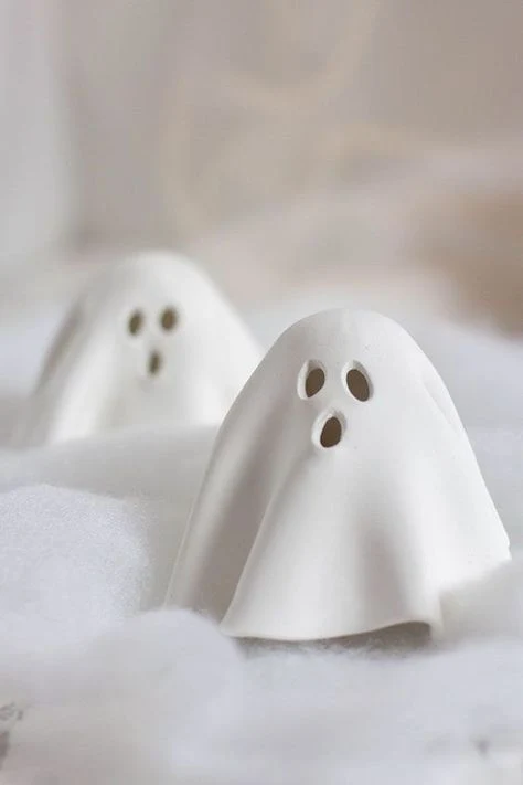 Cute ghost decor idea 6: Shape Simple Clay Ghosts for a Minimal Look