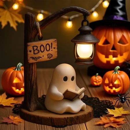 Cute ghost decor idea 10: Style a Reading Ghost Beside a Lantern