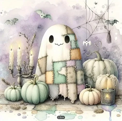 Cute ghost decor idea 17: Hang a Patchwork Ghost Art Print