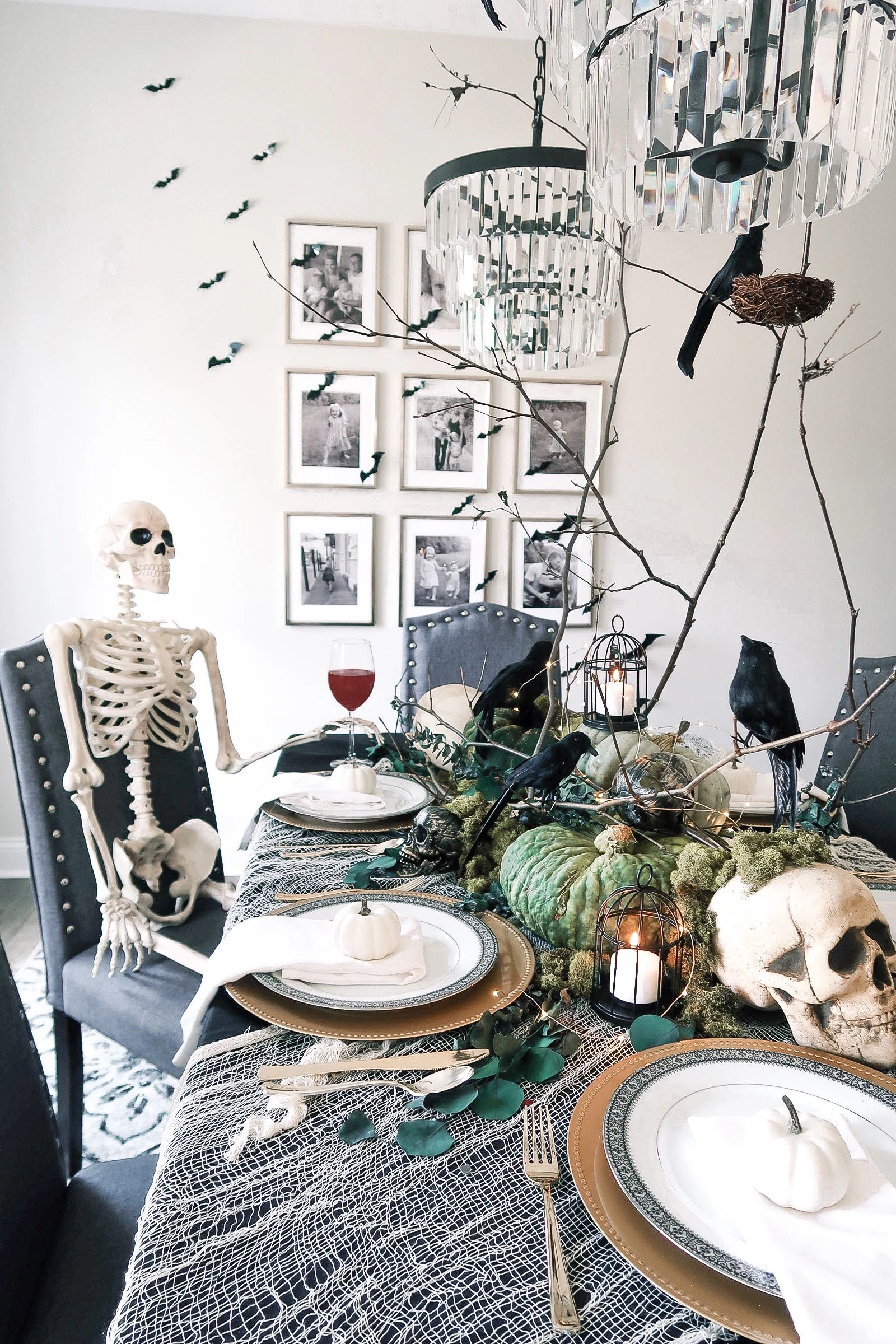 Halloween tablescape idea 7: Seat a Skeleton Guest at the Table