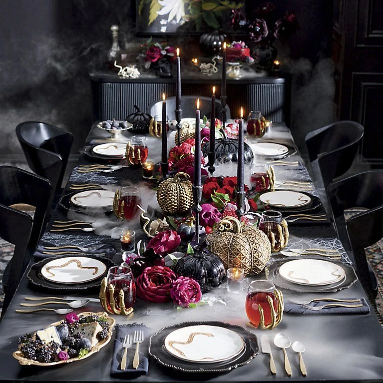 Halloween tablescape idea 15: Style a Moody Gothic Table With Dark Blooms