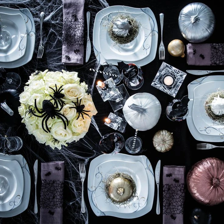Halloween tablescape idea 20: Center the Table on One Giant Spider