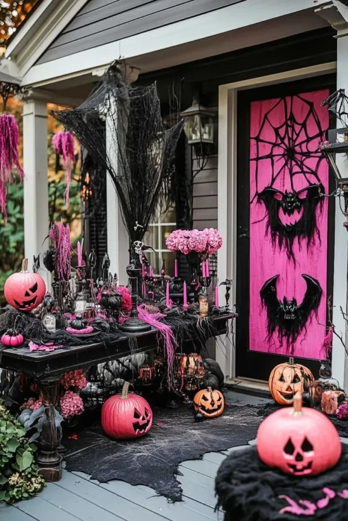 Pink Halloween decor idea 22: Turn the Front Porch Pretty in Pink